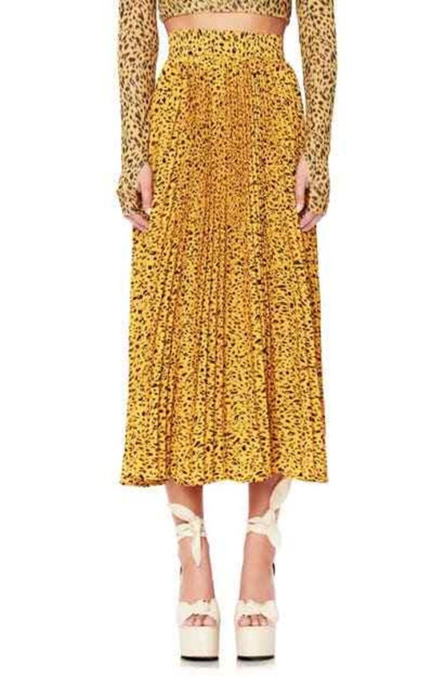 AFRM Dilan Pleated Leopard Print Midi Skirt Gold Black Size XS High Waist